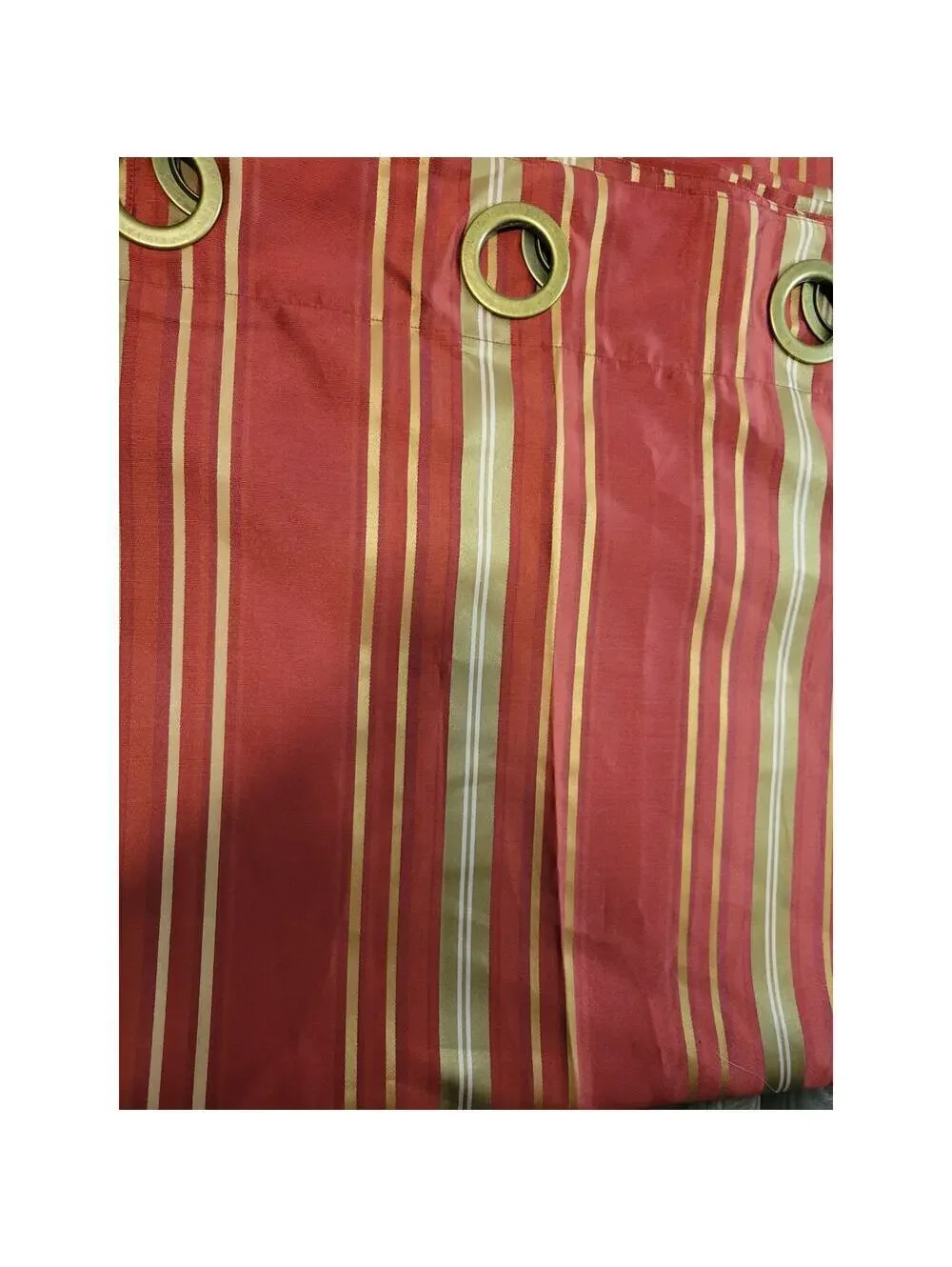Pier 1 Imports Vibrant Red Gold Stripe Window Curtain Panels (2) 54